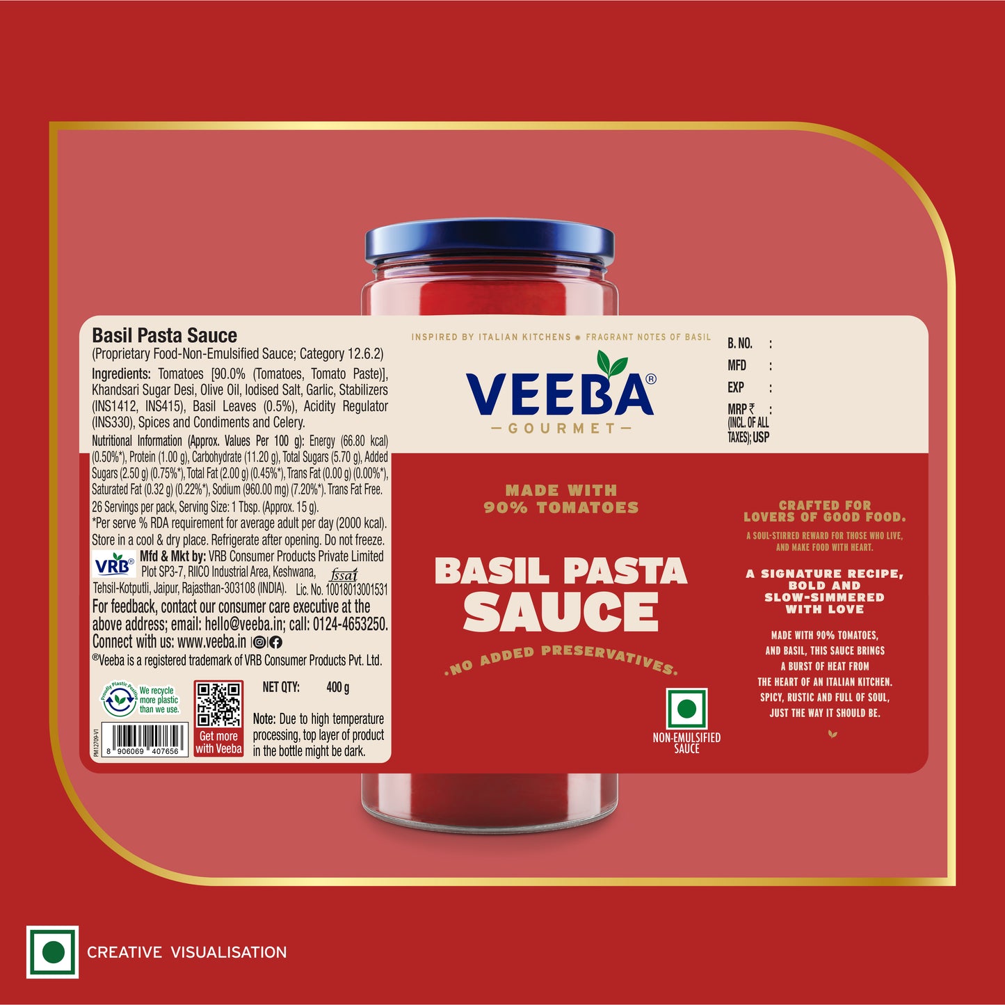 Veeba Gourmet Basil Pasta Sauce 400G