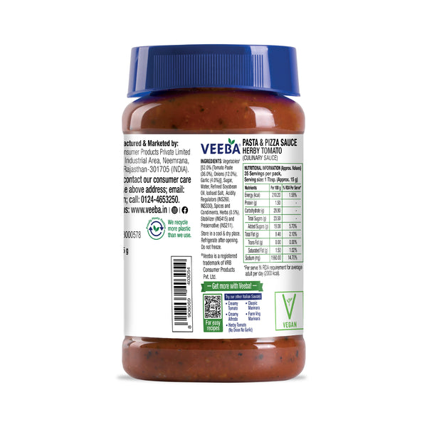 VEEBA PASTA & PIZZA SAUCE HERBY TOMATO (525G)