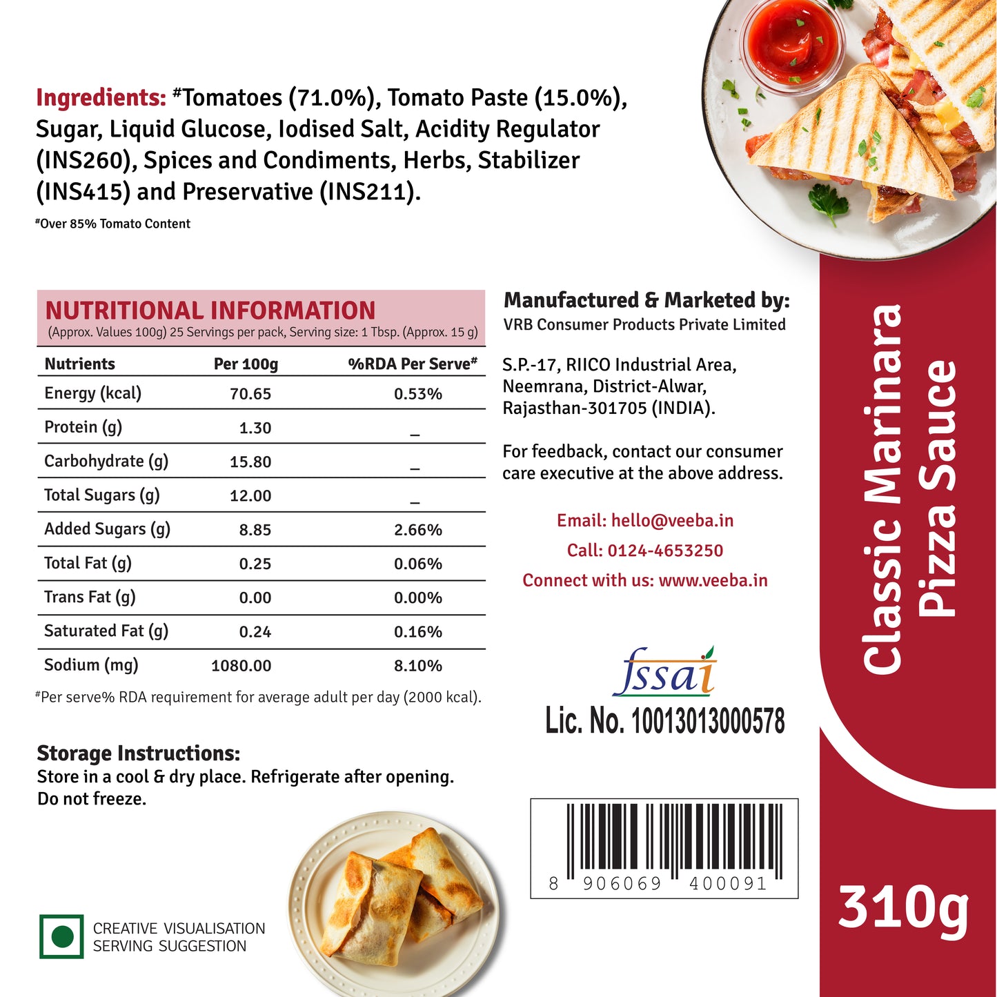 Classic Marinara (310g) | No Added Preservatives Tomato Ketchup (1kg) | Pizza & pasta Sauce - Creamy Alfredo (250g)