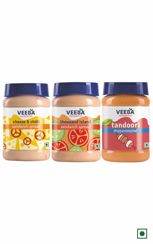 Combo - Tandoori Mayonnaise (250g),VEEBA SANDWICH SPREAD CHEESE & CHILLI (250G) & Thousand Island Sandwich Spread (250g)