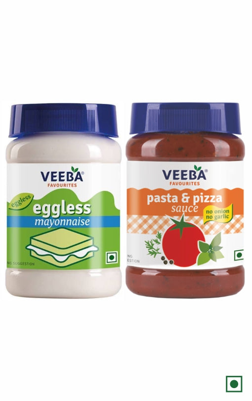 Combo - VEEBA VEG MAYONNAISE EGGLESS (250G) & Pasta n Pizza - No Onion No Garlic(280g)