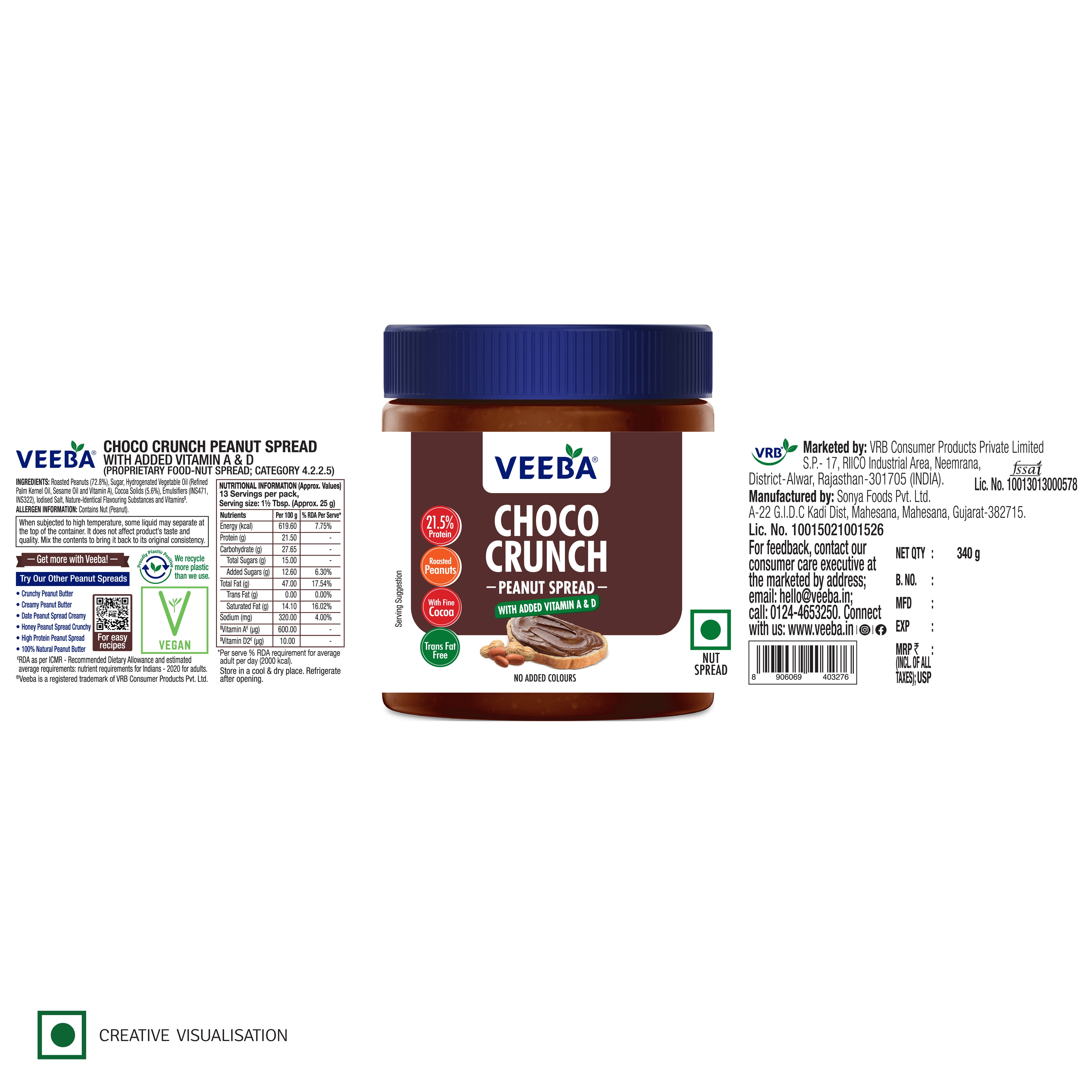 Veeba Choco Crunch Peanut Spread with added Vitamin A&D(340g)