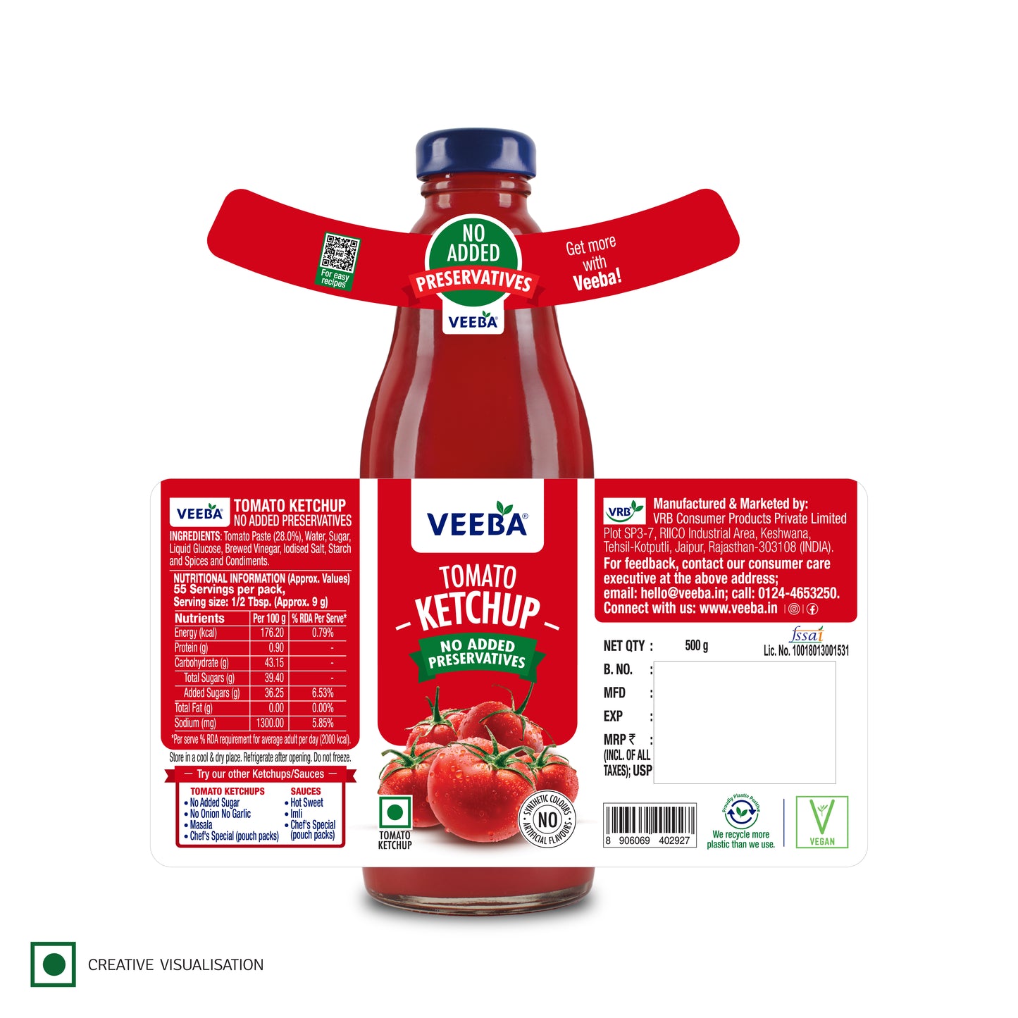 Veeba Tomato Ketchup No Added Preservatives (500G)