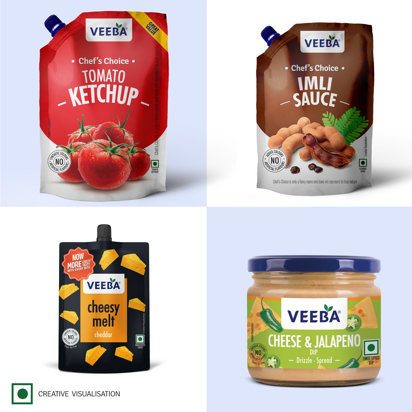 Imli Sauce (450g) | Tomato Ketchup Chef's Choice (900g) | Cheese Melt Cheddar (200g) | Cheese and Jalapeno Dip (300g)