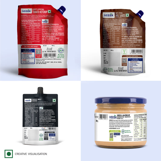 Imli Sauce (450g) | Tomato Ketchup Chef's Special (900g) | Cheese Melt Cheddar (200g) | Cheese and Jalapeno Dip (300g)
