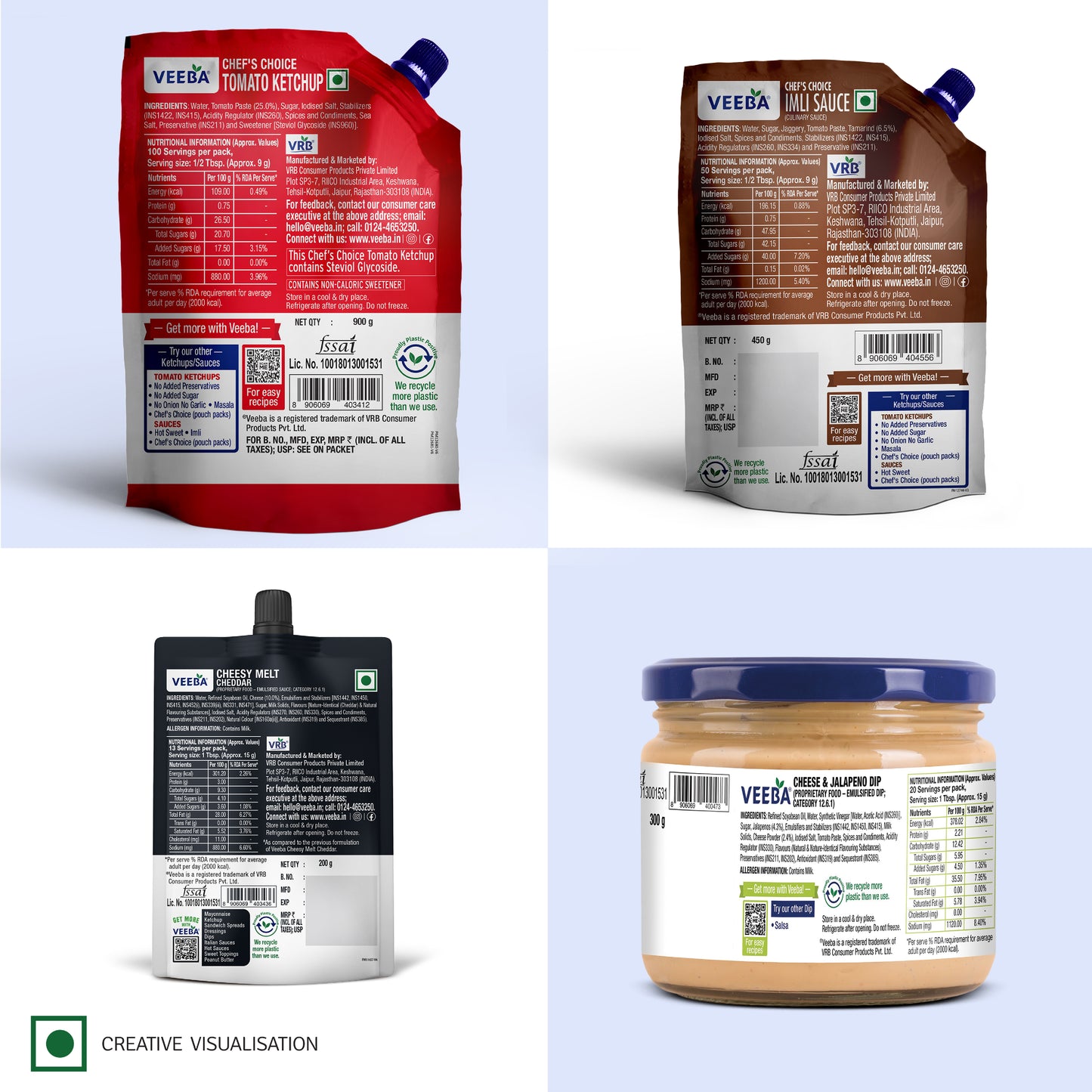 Imli Sauce (450g) | Tomato Ketchup Chef's Choice (900g) | Cheese Melt Cheddar (200g) | Cheese and Jalapeno Dip (300g)