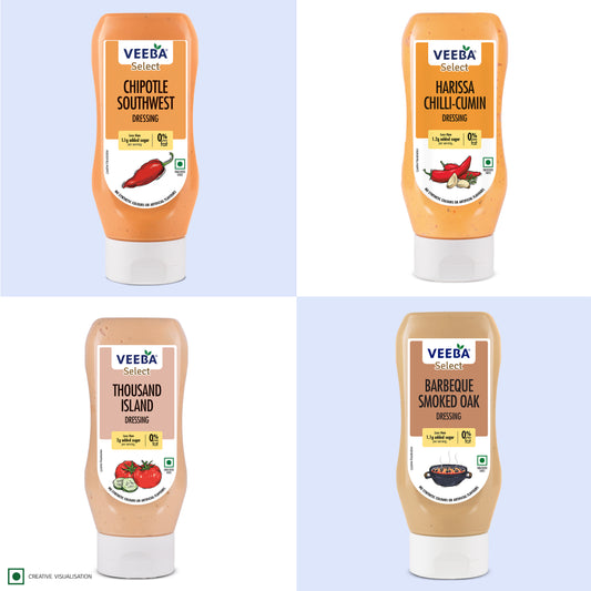 Southwesh Chipotle Dressing (300g) | Thousand Island Dressing (300g) | Harissa Chilli Cumin Dressing (300g) | Barbeque Smoked Oak Dressing (310g)