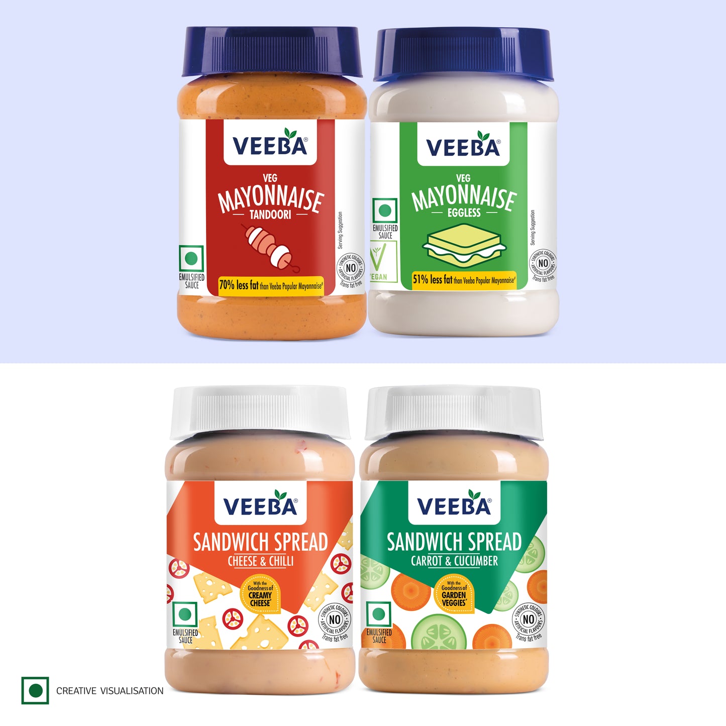 Veg Eggless Mayonnaise (250g) | Veg Mayonnaise Tandoori (250g) | Cheese and Chilli (250g) | Sandwich Spread Carrot and Cucumber (250g)